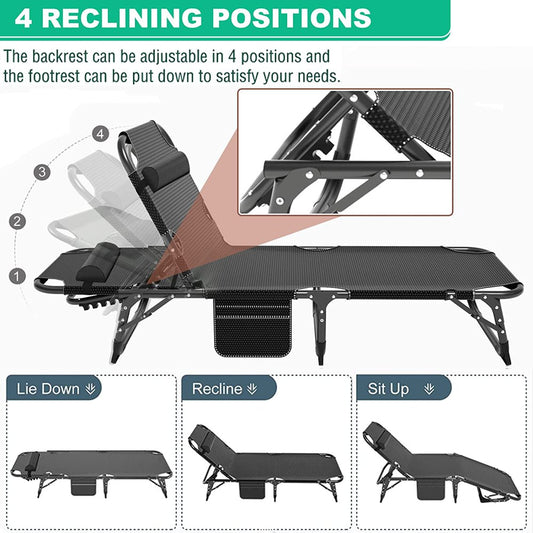 Sleeping Cots Bed with Mattress & Pillow, Portable Folding Bed Cot, Folding Camping Cot, Adjustable 4-Position Folding Lounge Chair