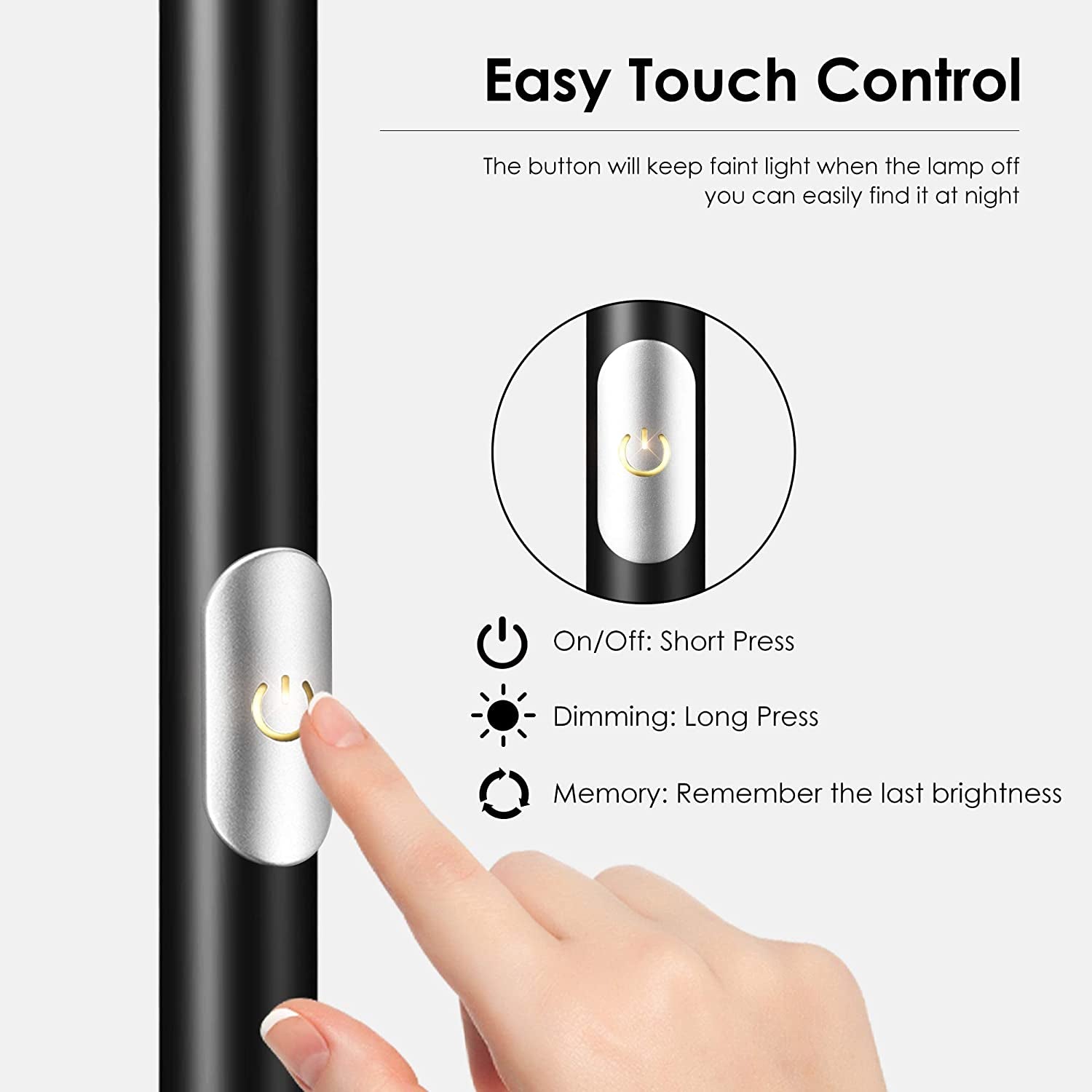 Floor Lamp, Standing Lamp, 20W 2000LM LED Torchiere Floor Lamp, Stepless Dimmable, Touch Control, 3000K Daylight, 50000Hrs Lifespan, Floor Lamps for Living Room, Standing Lamps for Bedroom