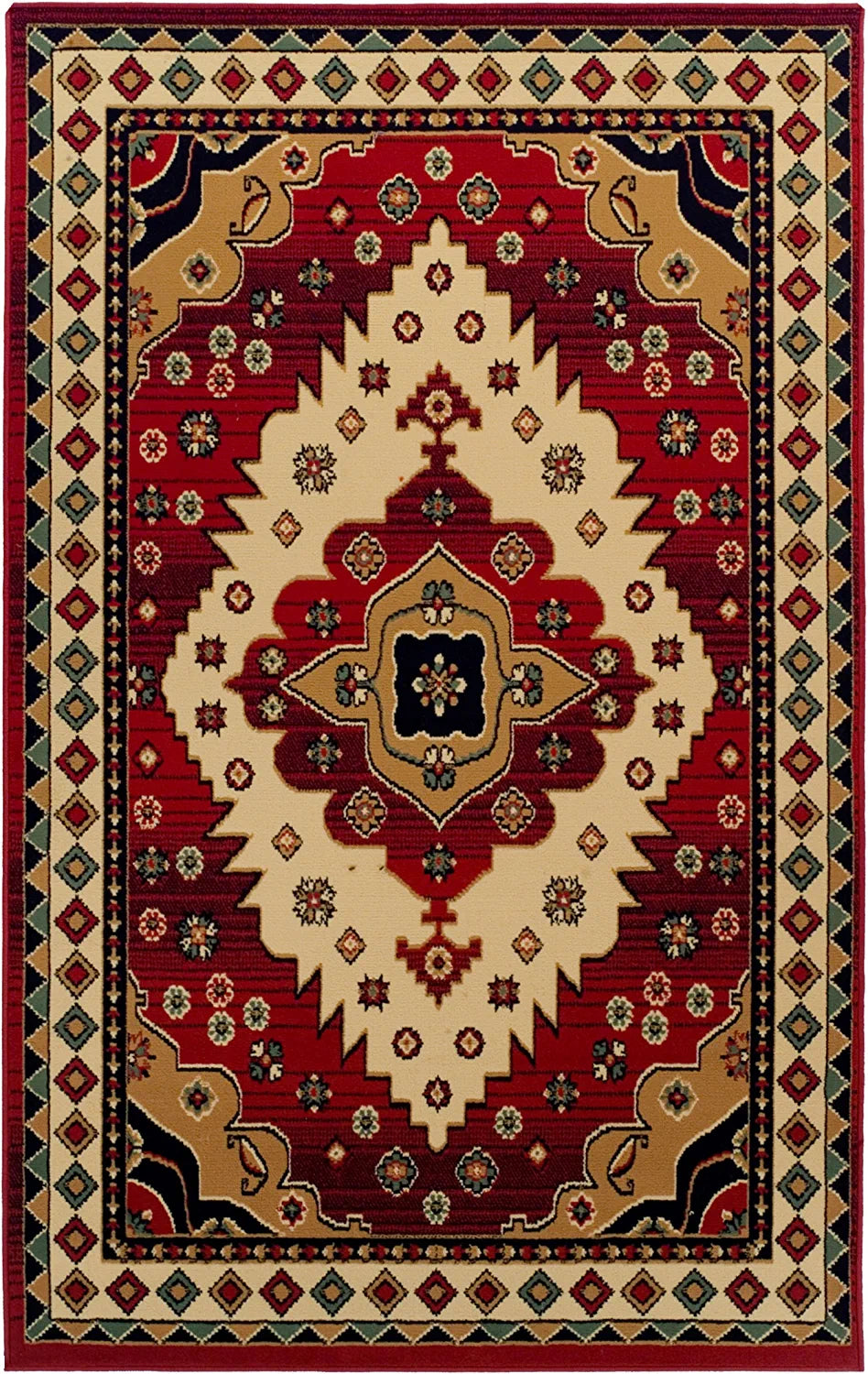 SUPERIOR Folk Diamond Rustic Eclectic Bohemian Power-Loomed Indoor Area Rug, 5' X 8', Red