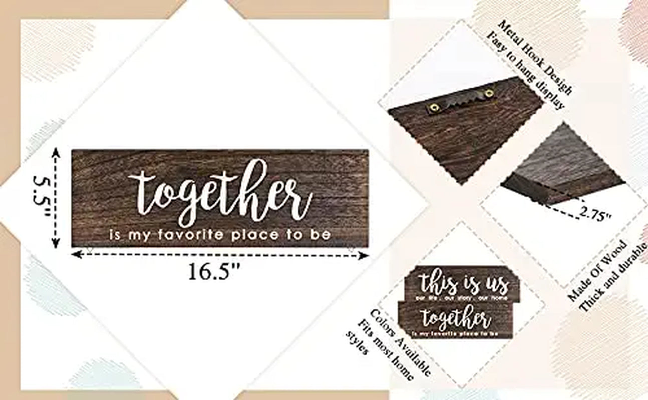 4Pcs Farmhouse Rustic Wall Decor Signs, This Is Us Wooden Wall Art Sign, Together Hanging Wooden Sign and 2Pcs Wood Arrow Signs for Housewarming Gift Home Decor Living Room Bedroom Wall Decor