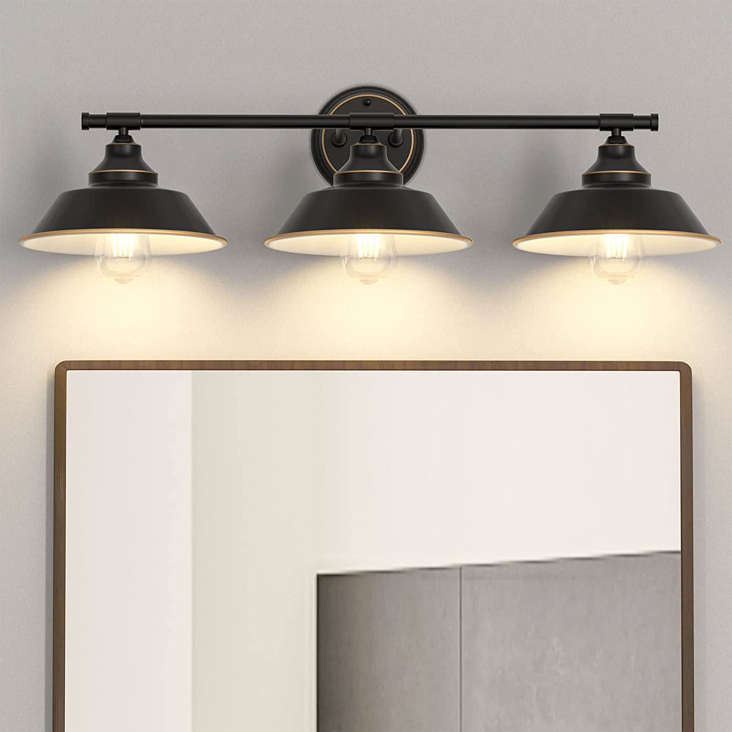 Farmhouse Rustic Style Vintage 3-Lights Vanity Wall Sconce Lighting,  E26 Base Metal Matte Black Industrial Bathroom Wall Light Fixture for Bathroom Vanity Mirror Cabinets Dressing Table