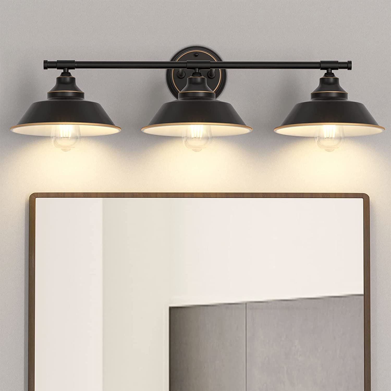 Farmhouse Rustic Style Vintage 3-Lights Vanity Wall Sconce Lighting,  E26 Base Metal Matte Black Industrial Bathroom Wall Light Fixture for Bathroom Vanity Mirror Cabinets Dressing Table