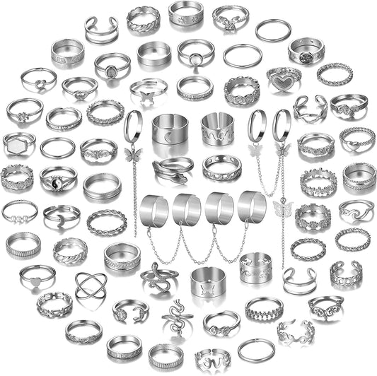 5-70 Pcs Vintage Gold Rings Set for Women Teen Girls, Boho Midi Finger Knuckle Ring Pack, Trendy Aesthetic Stackable Ring of Packs Size Mixed