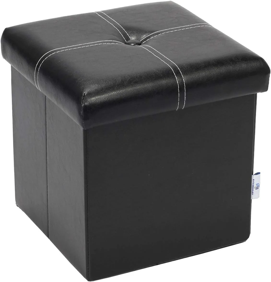 Storage Ottoman with Faux Leather Foldable Small Square Foot Rest Stools Coffee Table Black 11.8"X 11.8" X 11.8"