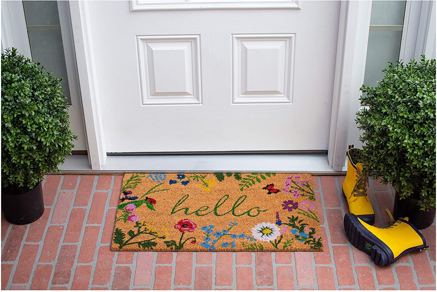 AZ105991729 Floral Hello Doormat, 17" X 29", Multicolor