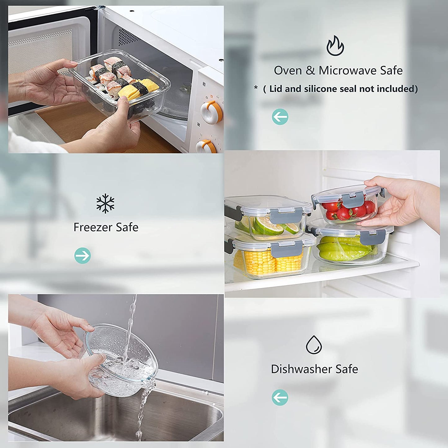 24-Piece Glass Food Storage Containers Set with Lids - Airtight Leak Proof Glass Meal Prep Containers, BPA Free Bento Lunch Boxes, Freezer/Oven/Dishwasher Safe(12 Lids & 12 Containers)