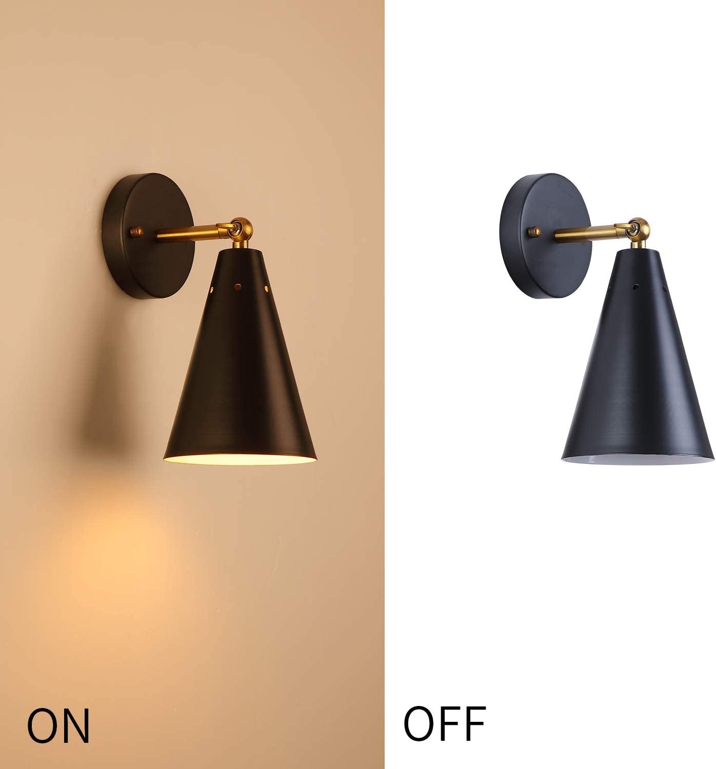 Modern Black Wall Sconces Lighting, 2 Pack Gold Rustic Wall Sconce Fixture Farmhouse Wall Lamp Simplicity Bronze Finish Arm Swing Industrial Wall Lights for Bedroom,Living Room,Reading,Kitchen
