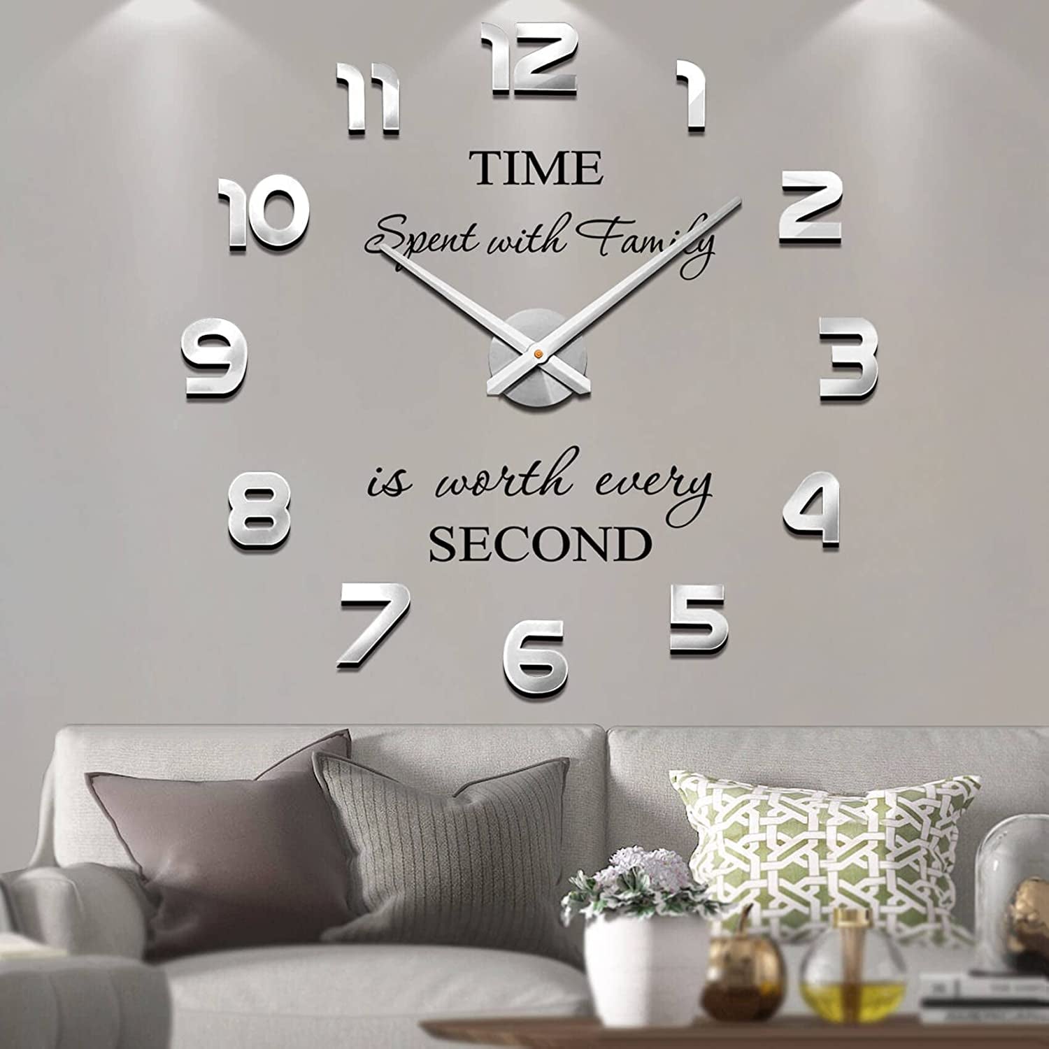 Frameless DIY Wall Clock 3D Mirror Wall Clock Large Mute Wall Stickers for Living Room Bedroom Home Decorations