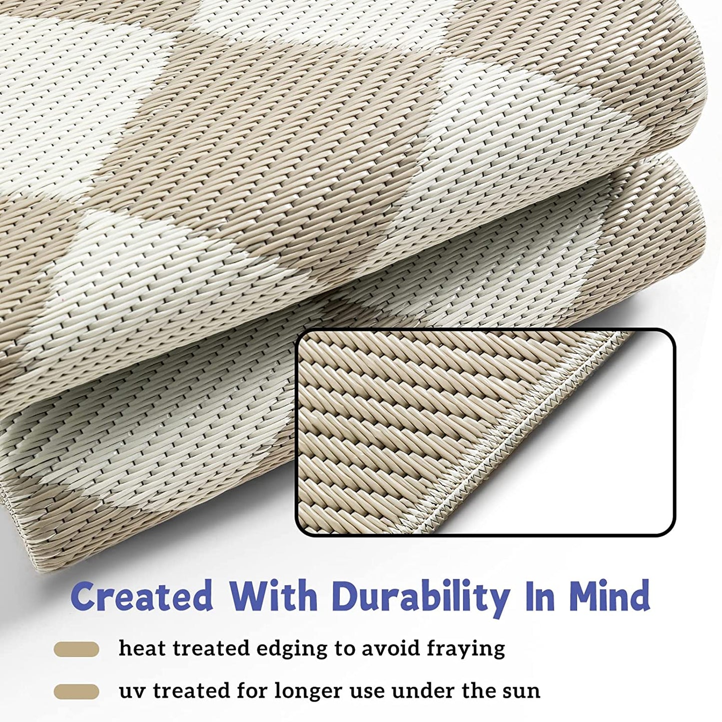 Reversible Rugs Plastic Patio Area Rugs, Lightweight outside Mats for Patio, Straw, RV Camping, Beach and Picnic (5X8Ft Taupe)