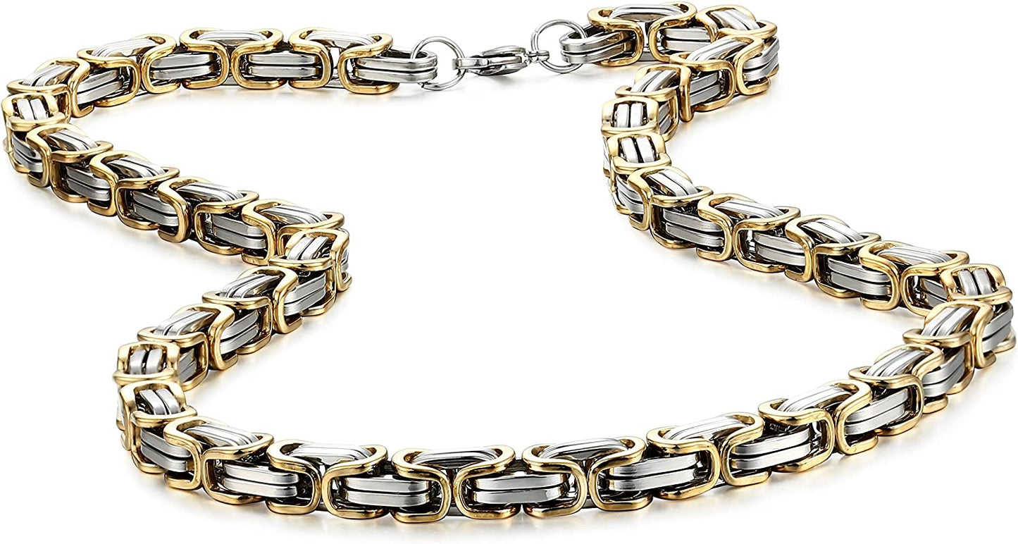 Stainless Steel Male Chain Necklace Byzantine Bracelet for Men Jewelry Sets 8.5 Inch Bracelet