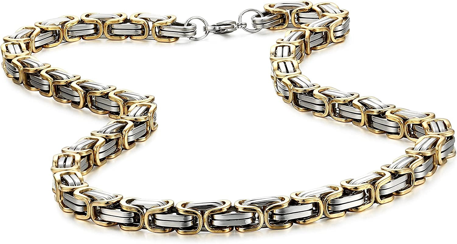 Stainless Steel Male Chain Necklace Byzantine Bracelet for Men Jewelry Sets 8.5 Inch Bracelet
