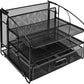 Desk Organizer 3 Tray W/Sliding Drawer and Hanging File Holder, Black