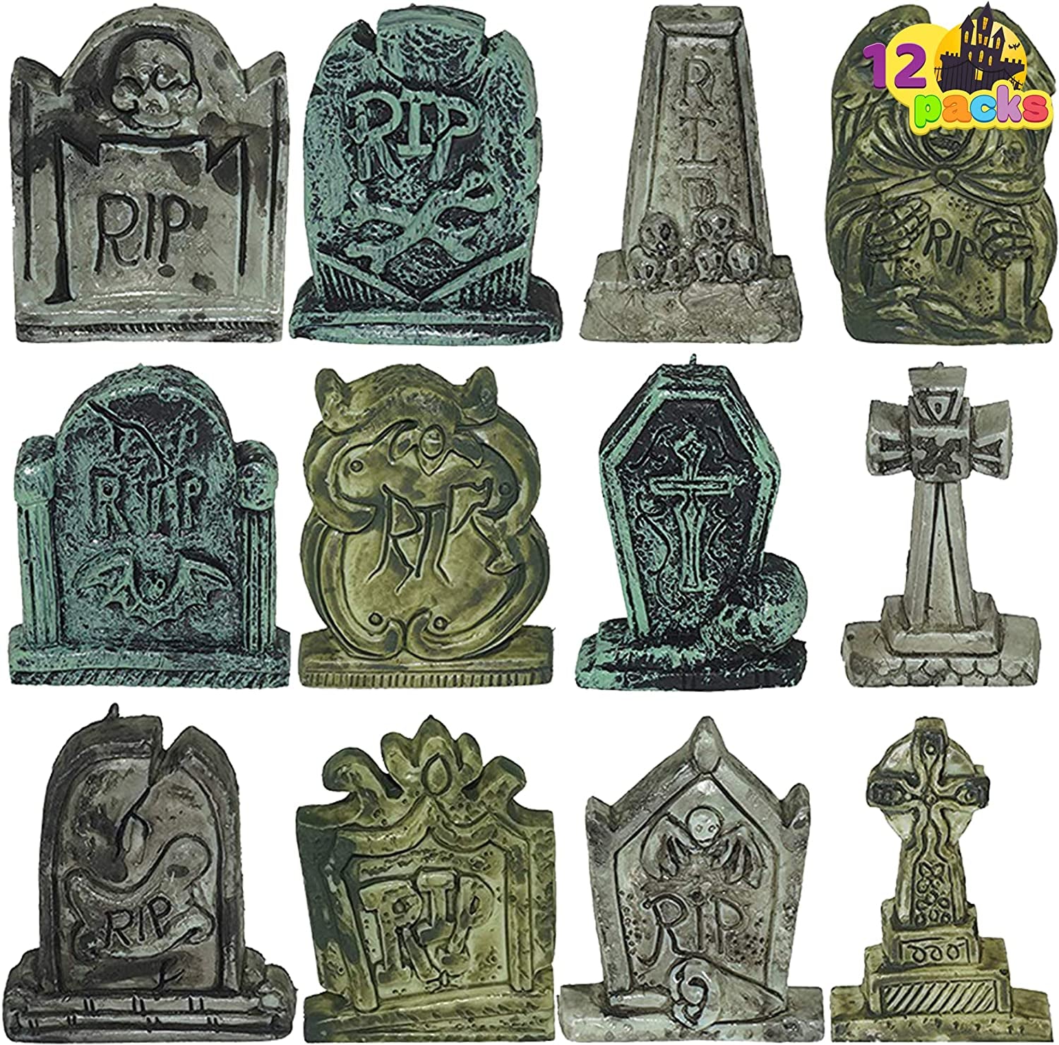 Set of 12 Miniature Tombstones for Halloween Decorations
