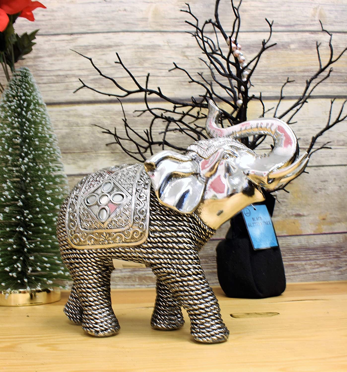 Feng Shui 5.5"(L) Silver Elephant Wealth Lucky Figurine Home Decor Housewarming Gift Idea (G16653) ~ We Pay Your Sales Tax