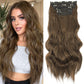 4PCS Clip in Long Soft Glam Waves Thick Hairpieces 20 Inches Chocolate Brown Hair Extensions Synthetic Fiber Double Weft Hair for Women Full Head