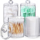 4 Pcs, 10 OZ Qtip Holder Dispenser for Cotton Ball, Cotton Swab, Cotton round Pads, Floss - Clear Plastic Apothecary Jar Set for Bathroom Canister Storage Organization, Vanity Makeup Organizer