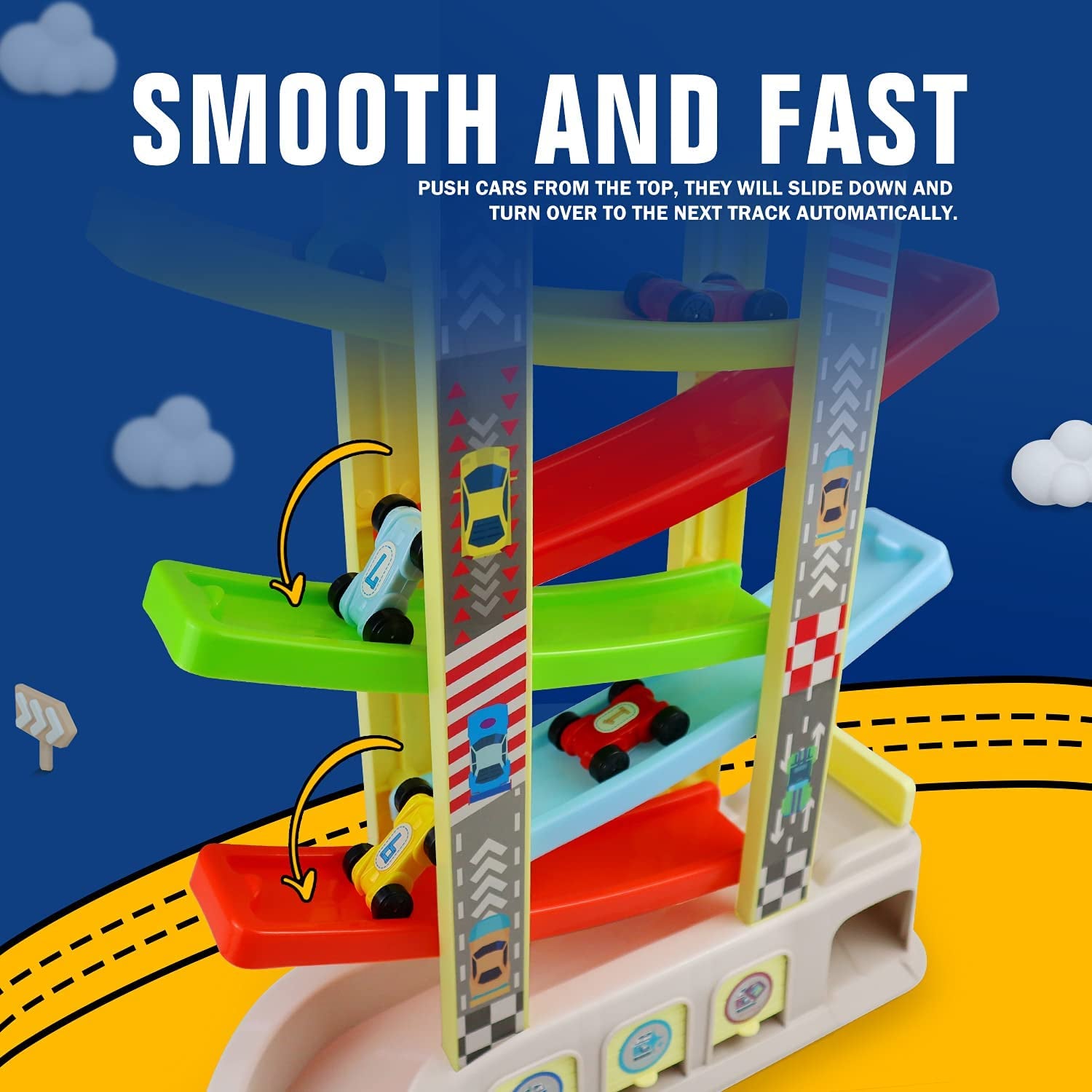 Montessori Toys for 2 3 Year Old Boys Toddlers, Car Ramp Toys with 6 Cars & Race Tracks, Garages and Parking Lots, Ramp Racer Toy Gift for Boys Girls Age 18 Months and Up