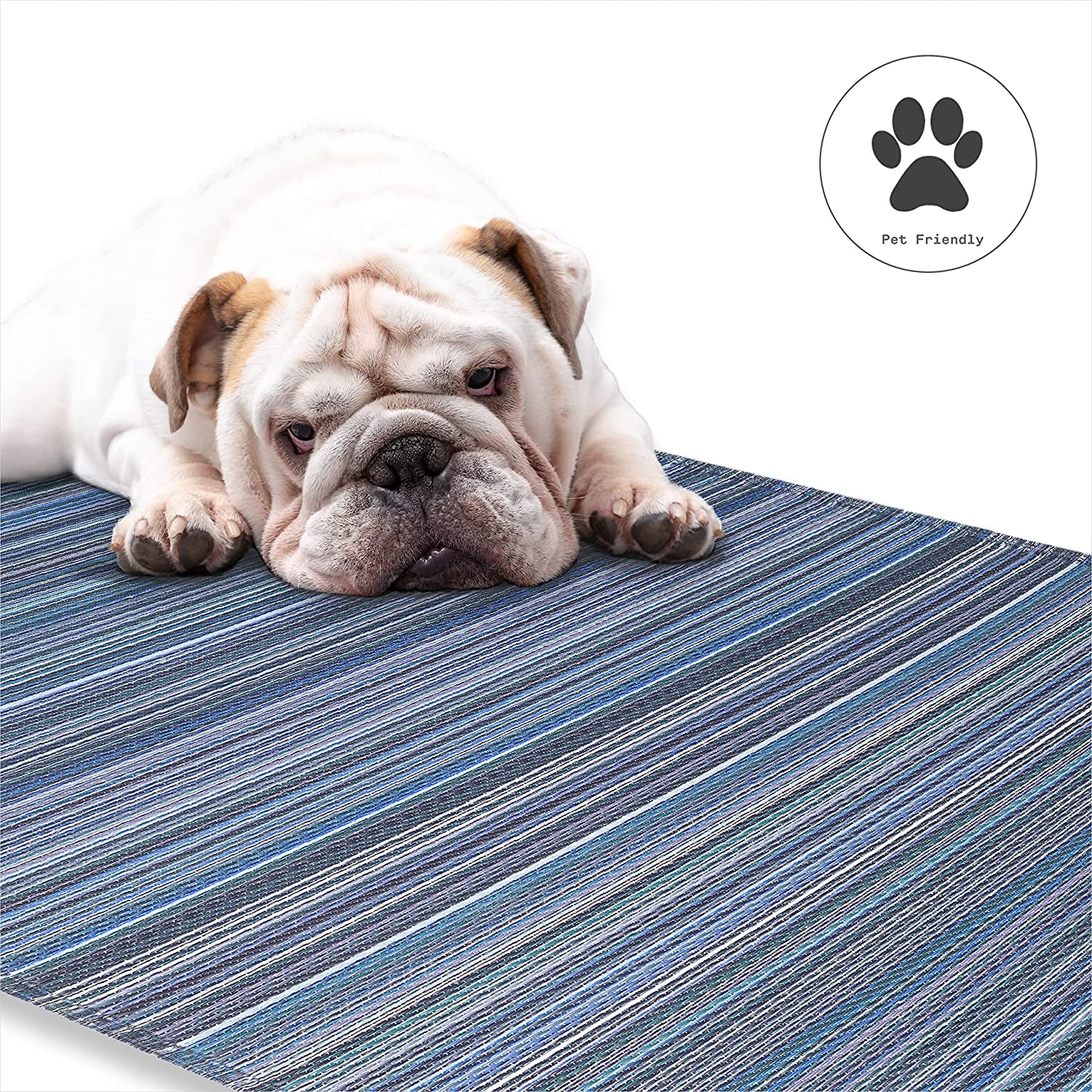 Outdoor Rug - Waterproof, Fade Resistant, Crease-Free - Premium Recycled Plastic - Striped - Patio, Deck, Porch, Balcony, Laundry Room - Cancun - Indigo - 4 X 6 Ft