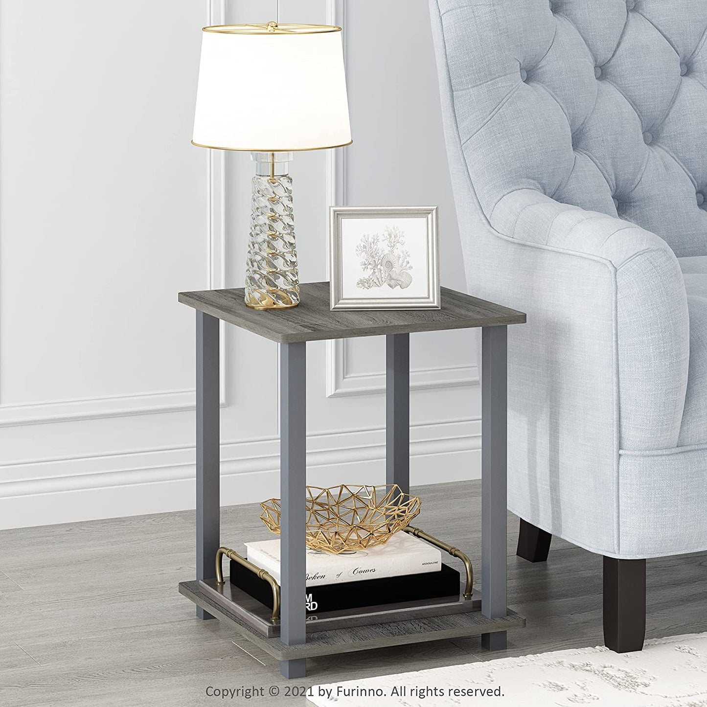 Simplistic Set of 2 End Table, French Oak Grey/Grey