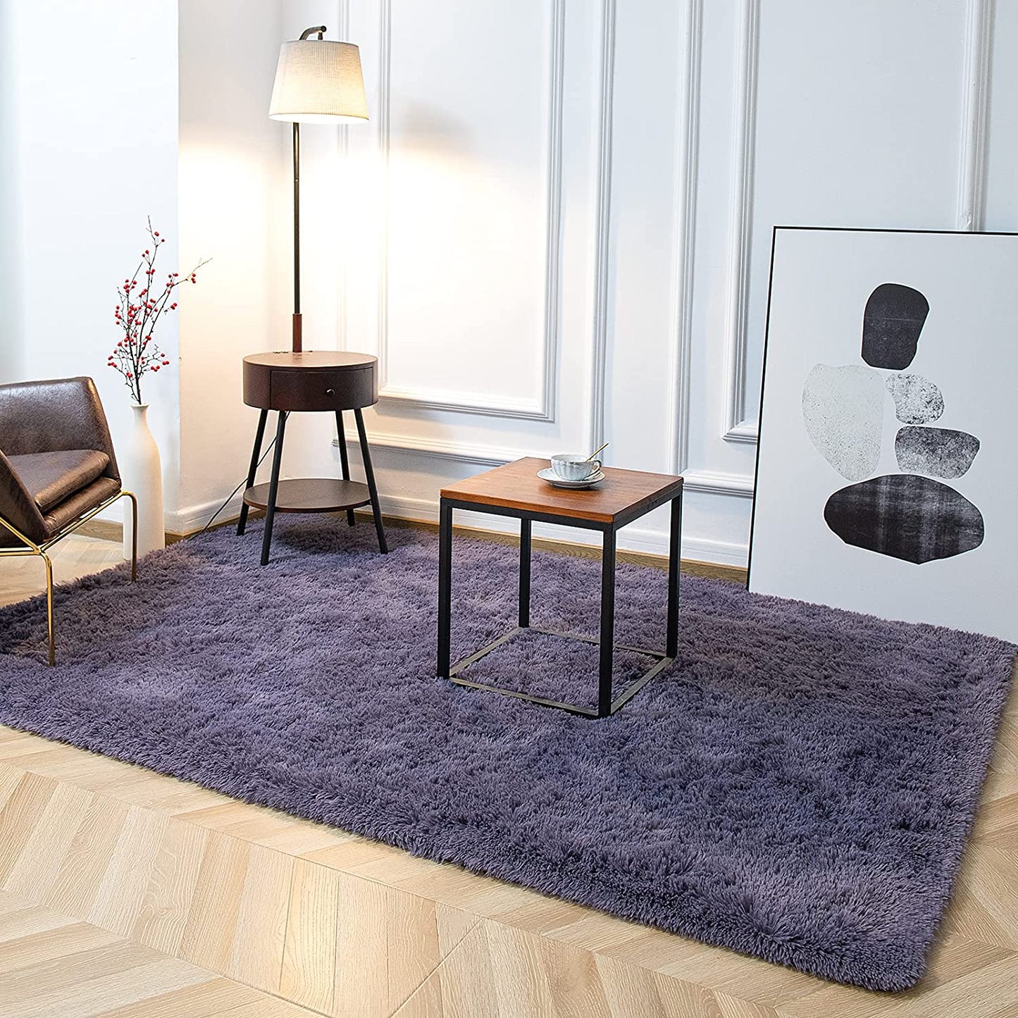 Super Soft Shaggy Rugs Fluffy Carpets 3X5 Feet, Indoor Modern Plush Area Rugs for Living Room Bedroom Kids Room Nursery Home Decor, Upgrade Anti-Skid Durable Rectangular Fuzzy Rug, Grey Purple