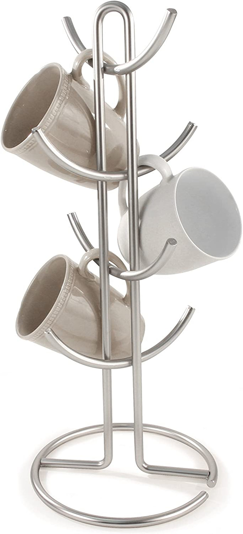 Euro Large 8 Holder, Mug Tree, Mugs & Tea Cup Storage Rack, Coffee Counter Bar Accessory & Kitchen Countertop Organizer, Satin Nickel