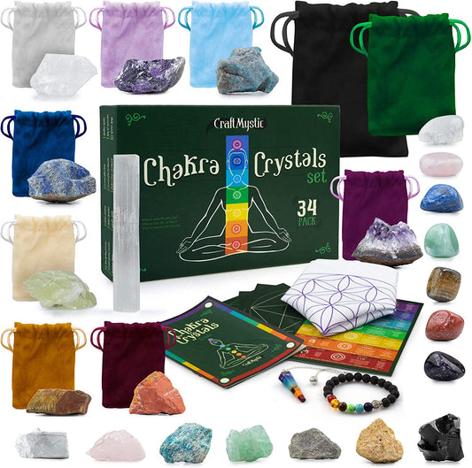 Crystals and Healing Stones for Positive Energy - Bulk Set 33 Real Gemstones and Crystals Raw Rocks Necklace Bracelet - Chakra Crystals for Beginners Manifesting Spiritual Care Witchcraft Accessories