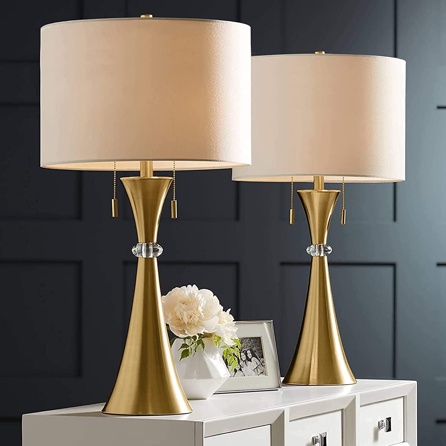 Console Table Lamps Set of 2, End Table Nightstand Bedside Light for Living Room Bedroom, 26" Side Table Lamp, Glam Crystal Ball Brass Metal Base