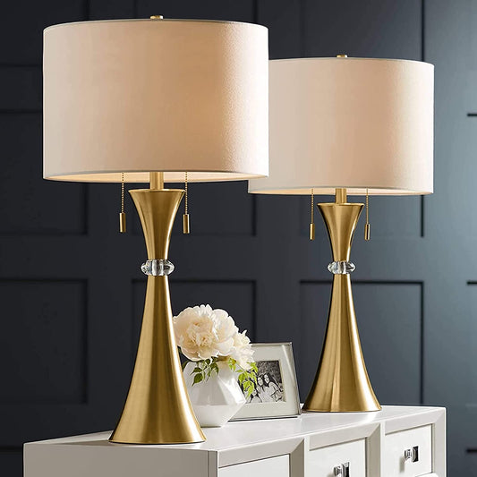 Console Table Lamps Set of 2, End Table Nightstand Bedside Light for Living Room Bedroom, 26" Side Table Lamp, Glam Crystal Ball Brass Metal Base