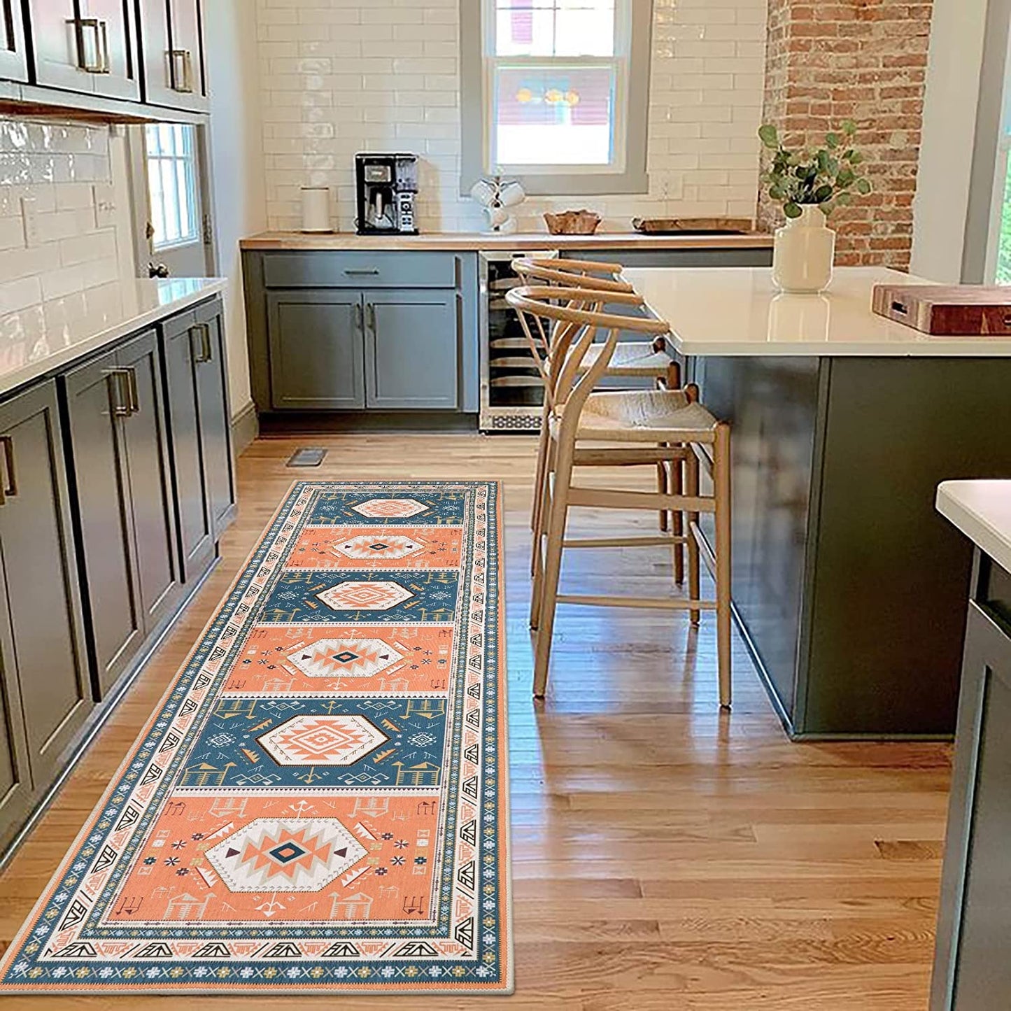 Traditional Tribal Rug Runner 2X 6 Vintage Entryway Runners for Hallways with Rubber Backing Non-Shedding Washable Kitchen Runner Rug for Living Room Bedroom Laundry Room