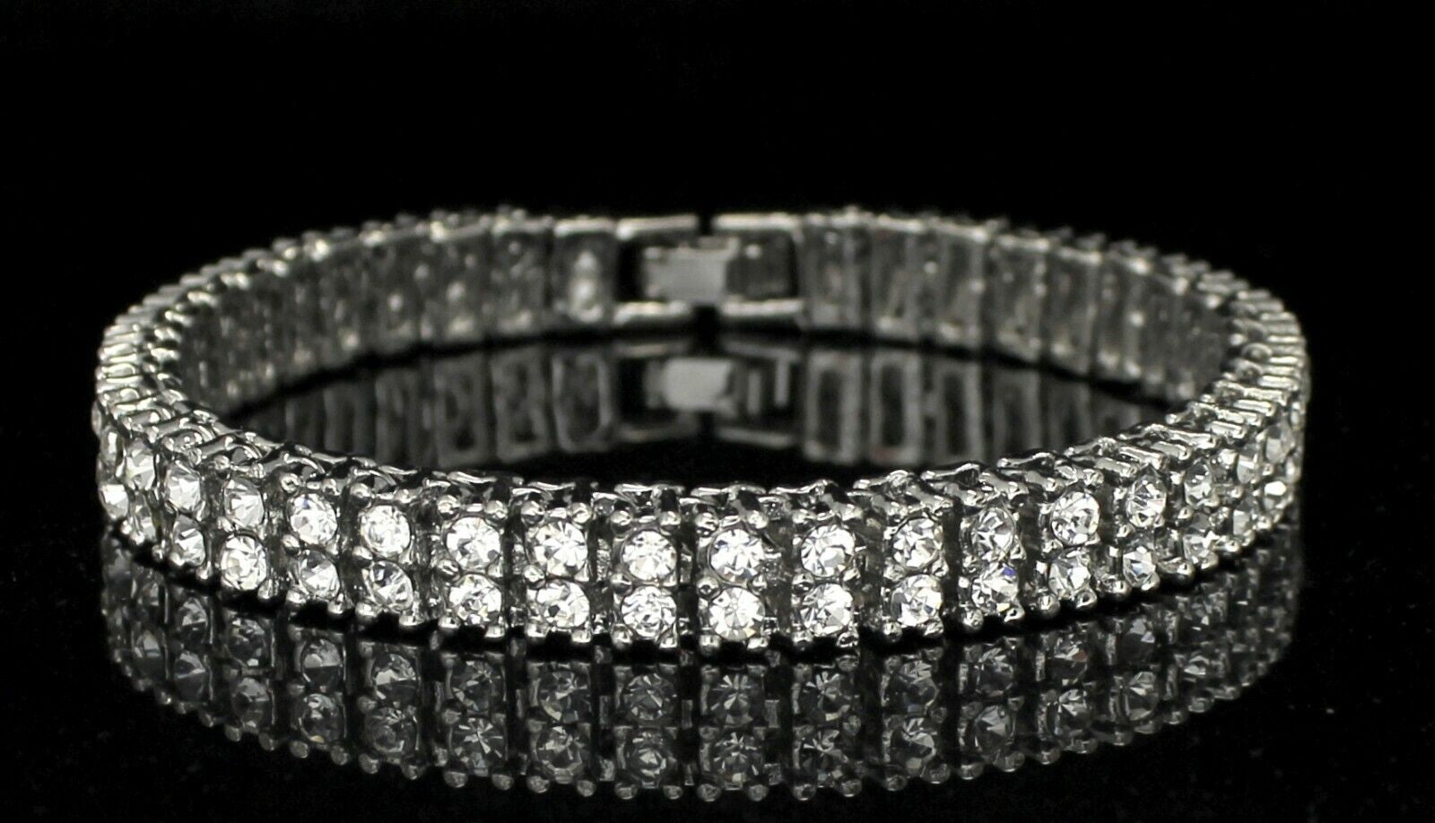 Mens Womens 2 Row Cz Tennis Bracelet 14K Gold Plated 8 Inch