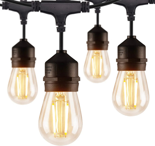 Minetom Outdoor String Lights, 48FT Patio Lights with 15 Shatterproof LED Bulbs, UL Listed Commercial Grade Strand, IP65 Waterproof Hanging Lights for outside Deck Backyard Garden Party, Warm White