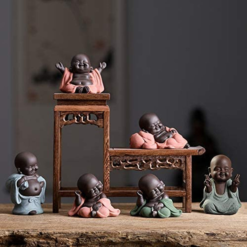 Ceramic Tiny Cute Buddha Statue Monk Figurine Creative Baby Buddha Crafts Adorable Ornaments Classic Delicate Ceramic Arts and Crafts Small (7 X 10 Cm) (Green)