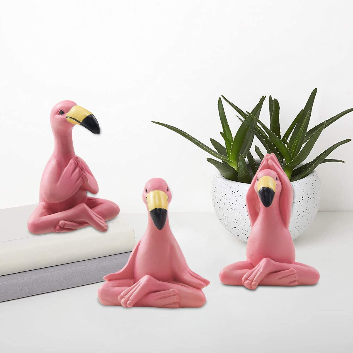 Goodeco Mini Yoga Flamingo Figurine - Whimsical Kawaii Pink Flamingo Desk Decor, 2.4" Tall Set of 3 Fairy Garden Lawn Statues, Flamingo Gifts for Women/Mom/Grandma/Girls,Tiny Gifts for Christmas