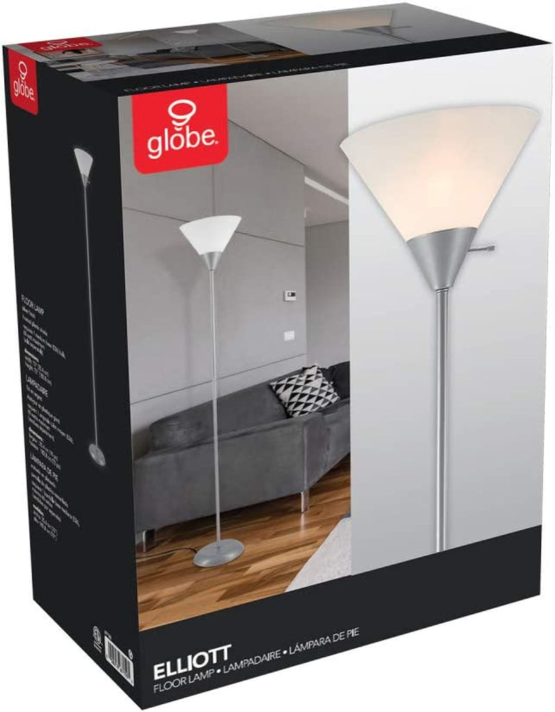 67150 72" Floor Lamp, Silver, White Plastic Shade, On/Off Rotary Switch on Shade, Floor Lamp for Living Room, Floor Lamp for Bedroom, Home Improvement, Home Office Accessories