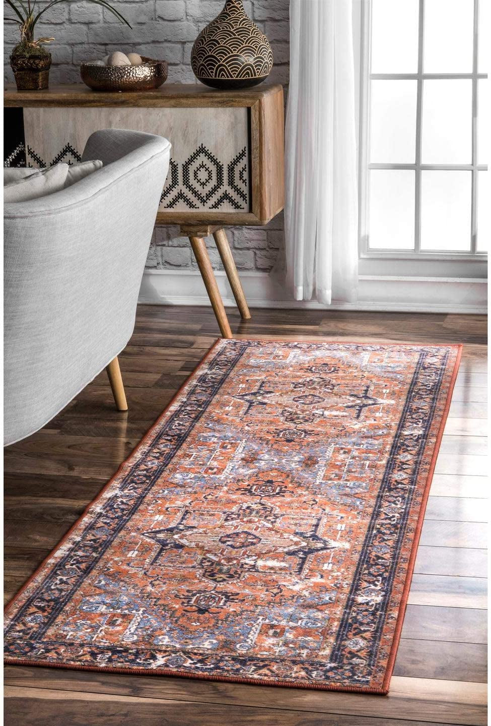 Florence Vintage Persian Runner Rug, 2' 8" X 8', Rust Red