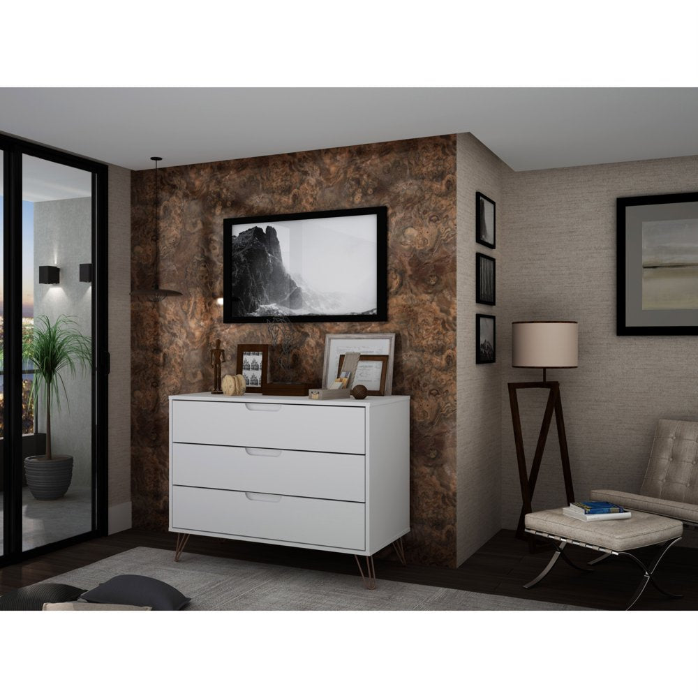 Rockefeller Mid-Century- Modern Dresser with 3- Drawers in White