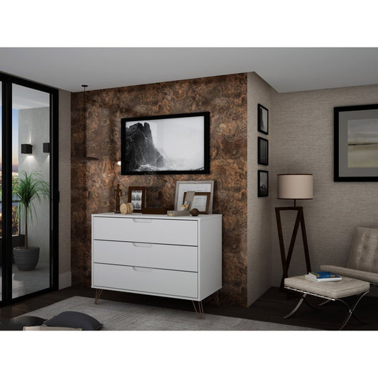 Rockefeller Mid-Century- Modern Dresser with 3- Drawers in White