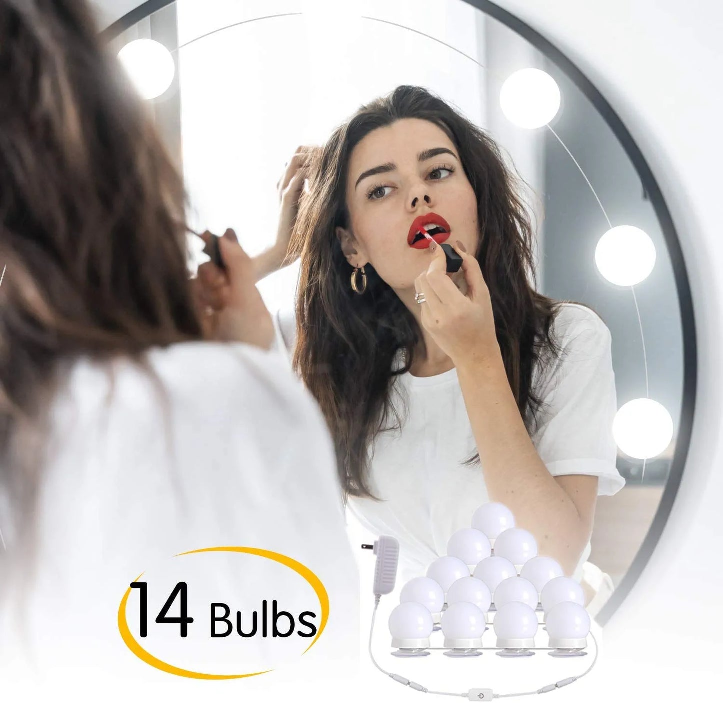 Hollywood Led Vanity Lights Strip Kit, with 14 Dimmable Light Bulbs for Full Body Length Mirror and Bathroom Wall Mirror, Plug in Mirror Lights with Power Supply, White (No Mirror Included)