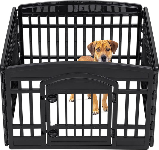 IRIS USA Dog Playpen, Exercise Pet Playpen with Door for Small & Medium Dogs, 4-Panel, 24" H, Black