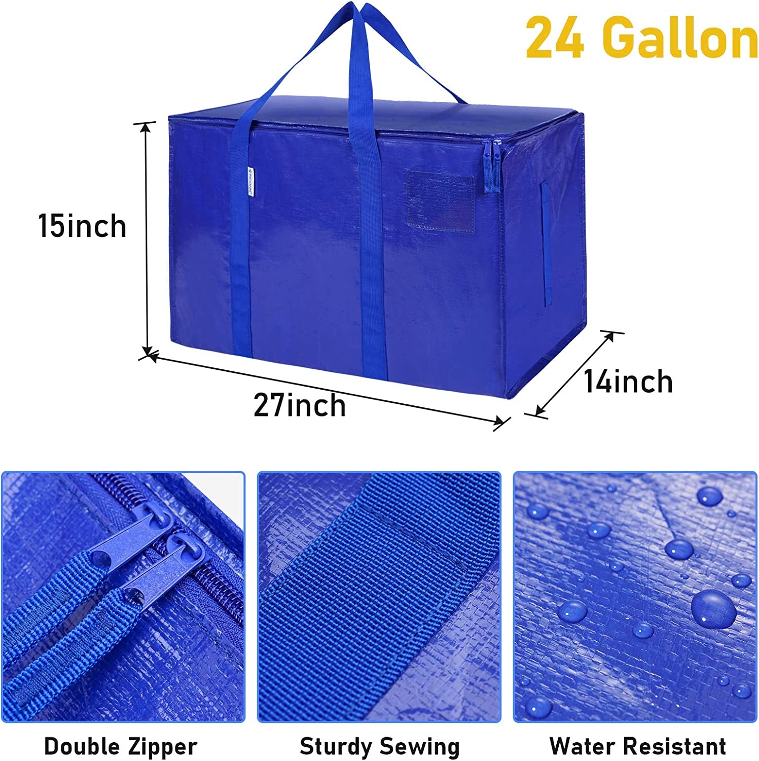 6 Pack Extra Large Moving Bags with Zippers & Carrying Handles, Heavy-Duty Storage Tote for Space Saving Moving Storage