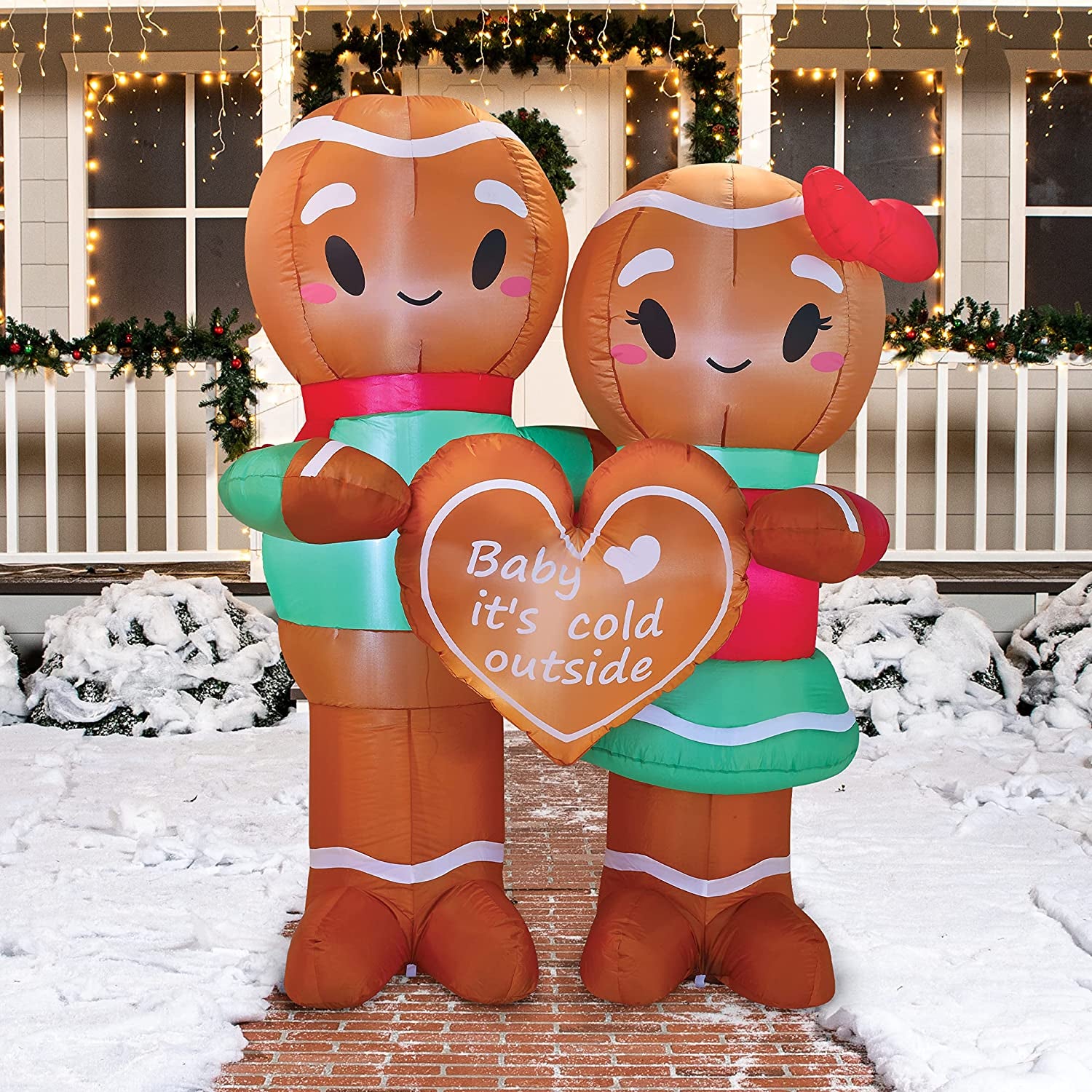 Christmas Inflatables Outdoor Decorations, 6 FT Inflatable Gingerman Couple with Build-In Blow up Inflatables for Christmas Party Indoor, Outdoor, Yard, Garden, Lawn Winter Decorations
