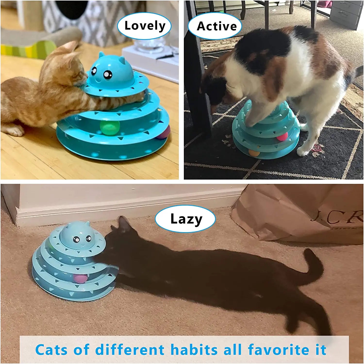 Cat Toy Roller 3-Level Turntable Cat Toy Balls with Six Colorful Balls Interactive Kitten Fun Mental Physical Exercise Puzzle Toys.