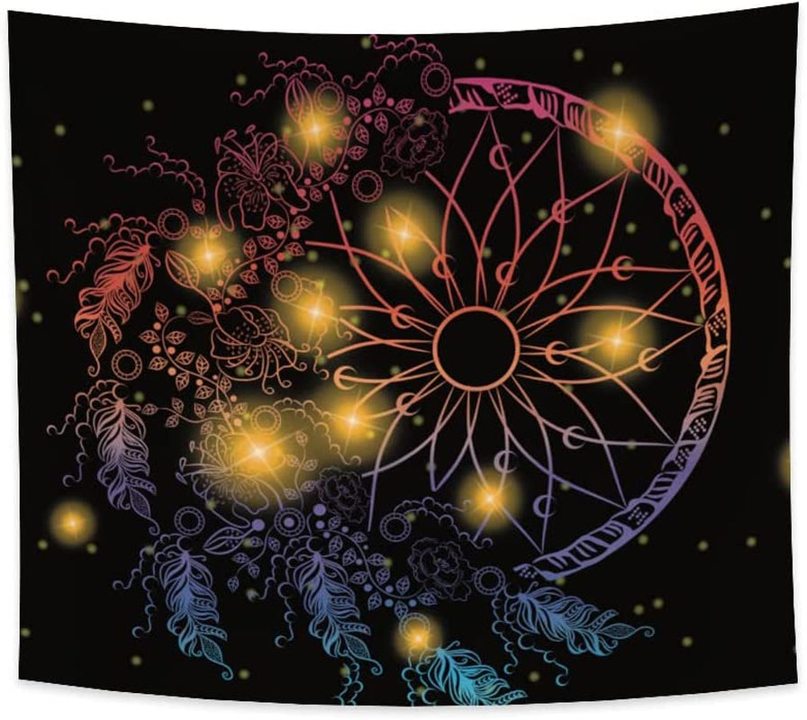 Dream Catcher Tapestry for Bedroom Aesthetic,Fantasy Boho Dreamcatcher Feather Tapestry Wall Hang Mystic Starry Star Moon Tapestry for Girl Living Room Dorm Decor 59.1X51.2 Inches