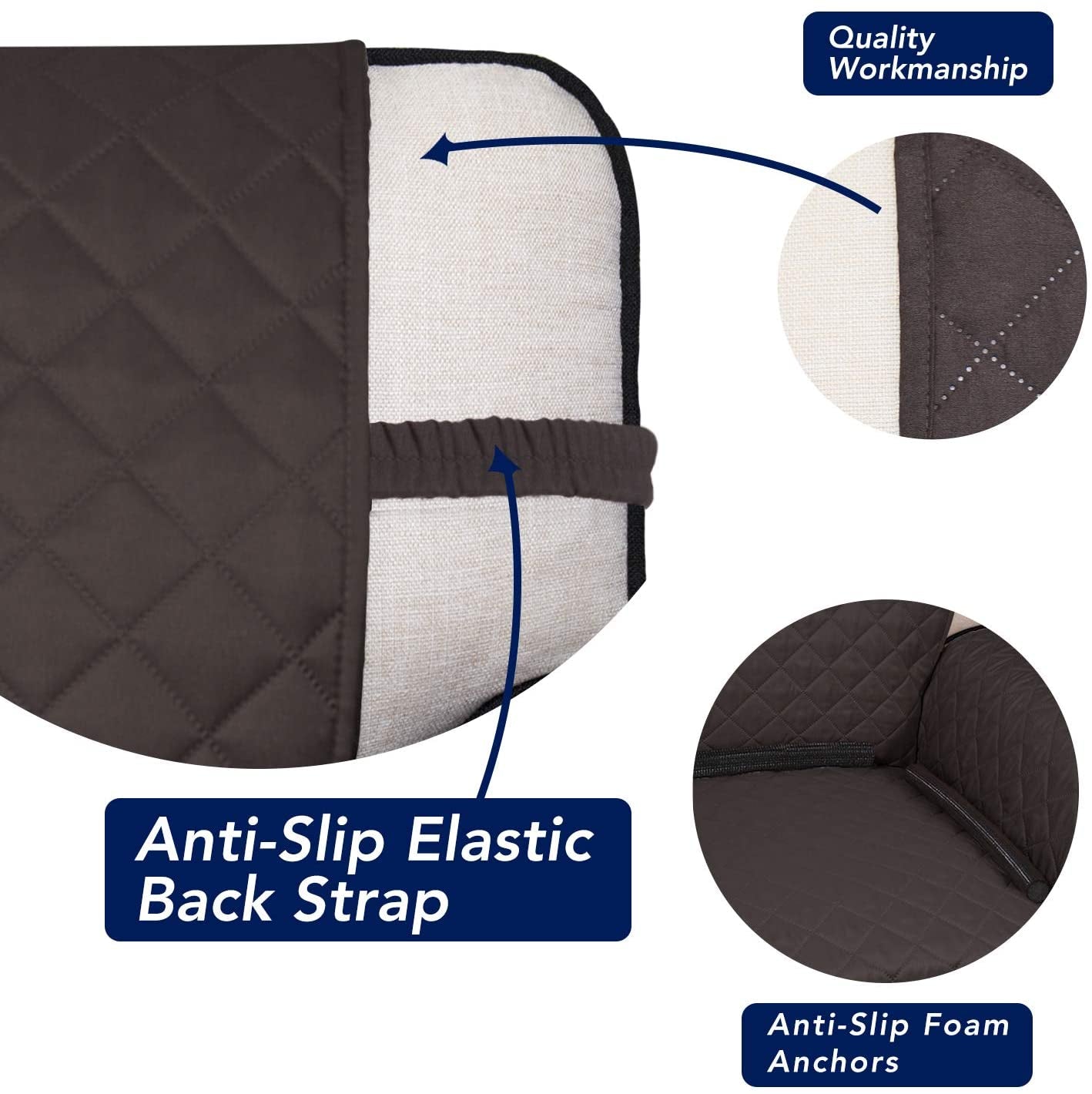 Reversible Quilted Sofa Cover, Water Resistant Slipcover Furniture Protector, Washable Couch Cover with Non Slip Foam and Elastic Straps for Kids, Dogs, Pets (Sofa, Chocolate/Beige)