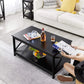 Wood 2-Tier Black Coffee Table with Storage Shelf for Living Room, X Design Accent Cocktail Table, Easy Assembly Home Furniture, 39.5 X 21.5 X 18 Inches