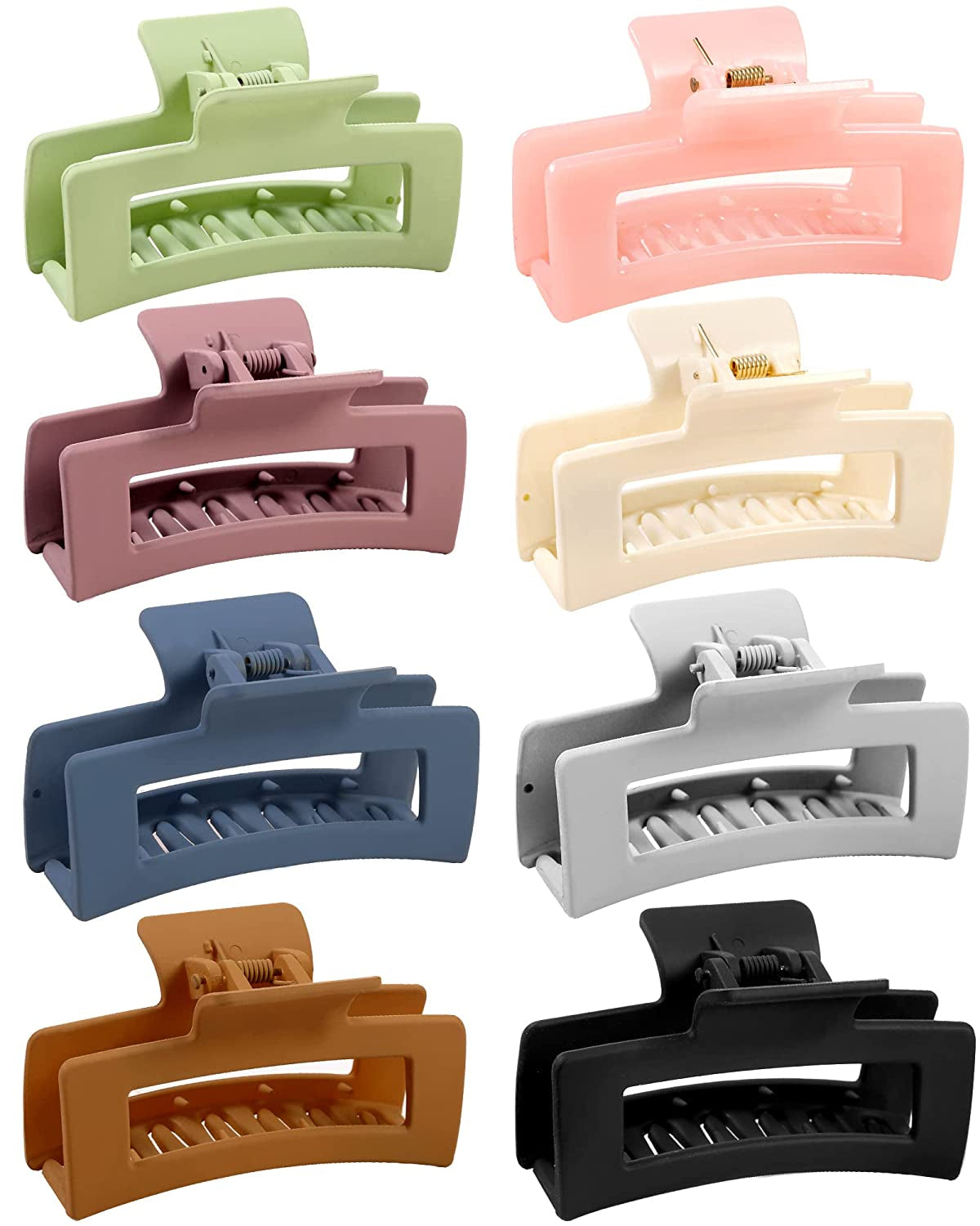 8Pcs Hair Clips Set, Non-Slip Hair Claw Clips 3.5 In. Acrylic Banana Rectangle Claw Clips Matte Hair Clips Hair Clamps Hair Styling Accessories for Women Girls Thin to Thick Hair, Colorful Series
