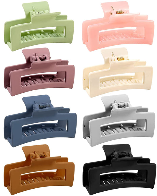 8Pcs Hair Clips Set, Non-Slip Hair Claw Clips 3.5 In. Acrylic Banana Rectangle Claw Clips Matte Hair Clips Hair Clamps Hair Styling Accessories for Women Girls Thin to Thick Hair, Colorful Series