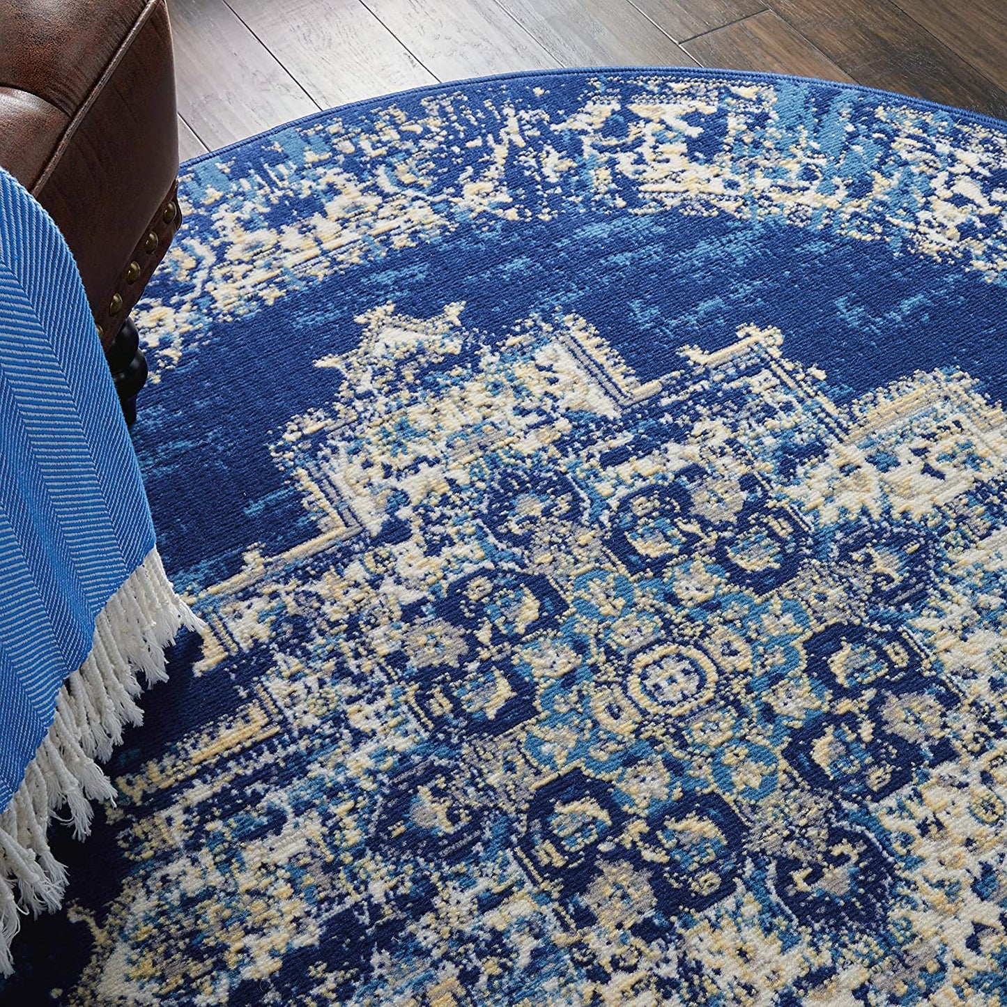 Grafix Persian Navy Blue 5'3" X round Area Rug, Easy Cleaning, Non Shedding, Bed Room, Living Room, Dining Room, Kitchen (5 Round)