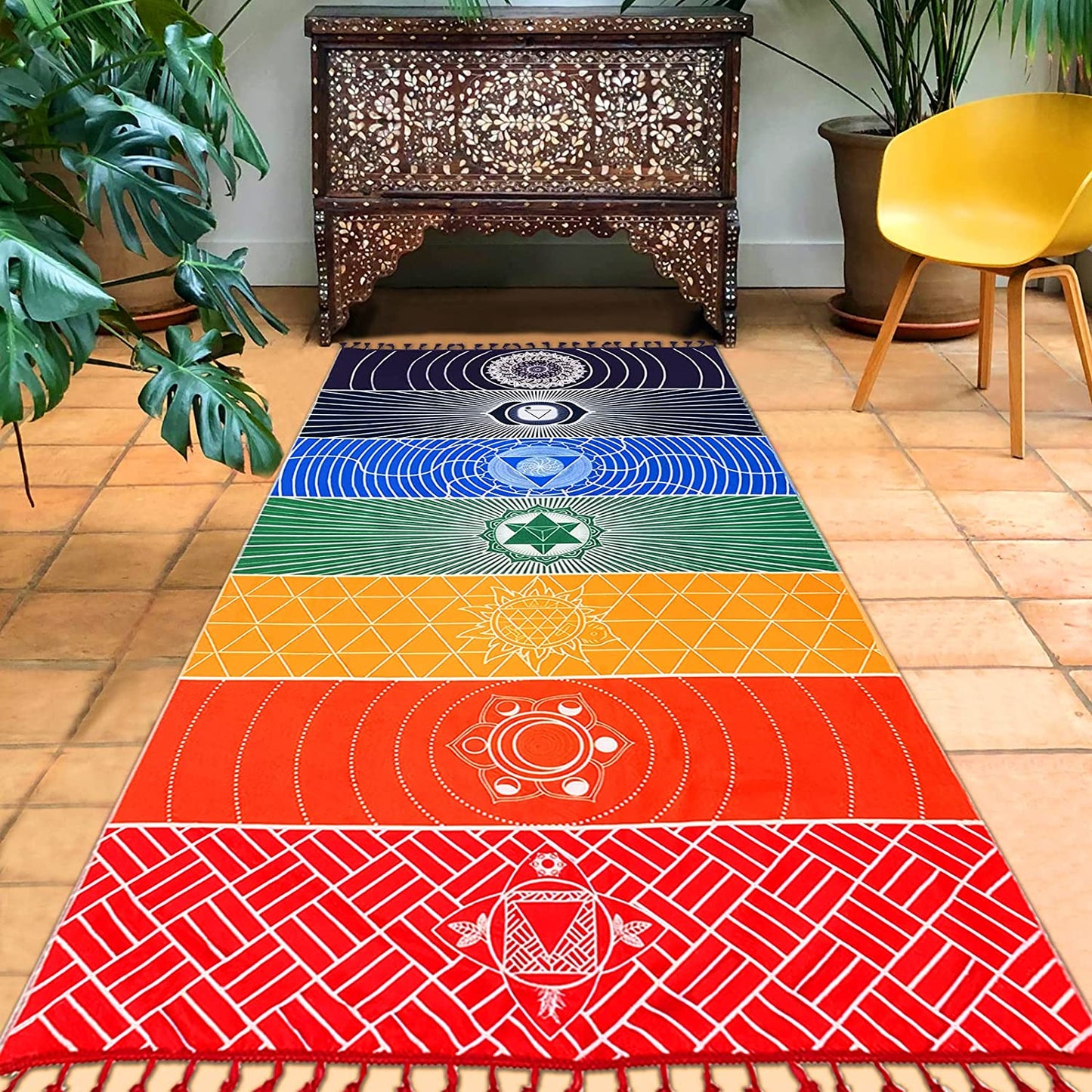 Chakra Yoga Mat Meditation Rug Beach Towels Sunscreen Shawl Spiritual Reiki Chakras Wall Tapestry Decor Boho Throw Blanket 59 In