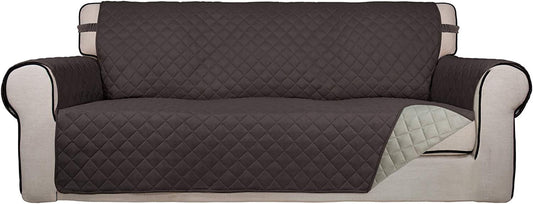 Reversible Quilted Sofa Cover, Water Resistant Slipcover Furniture Protector, Washable Couch Cover with Non Slip Foam and Elastic Straps for Kids, Dogs, Pets (Sofa, Chocolate/Beige)